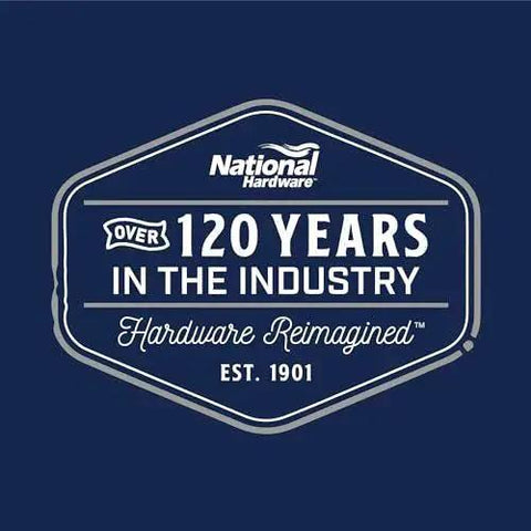 National Hardware logo celebrating over 120 years in the industry, est. 1901, with the tagline 'Hardware Reimagined' on a blue background.