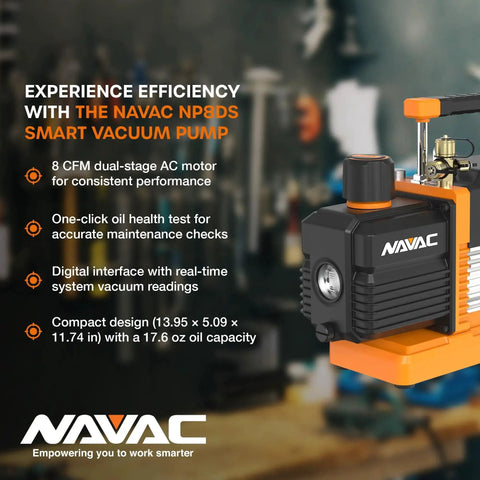 Powerful 8 CFM Dual-Stage HVAC Vacuum Pump With Real-Time Digital Readout, 15 Micron Vacuum, and Fast Evac for Pros