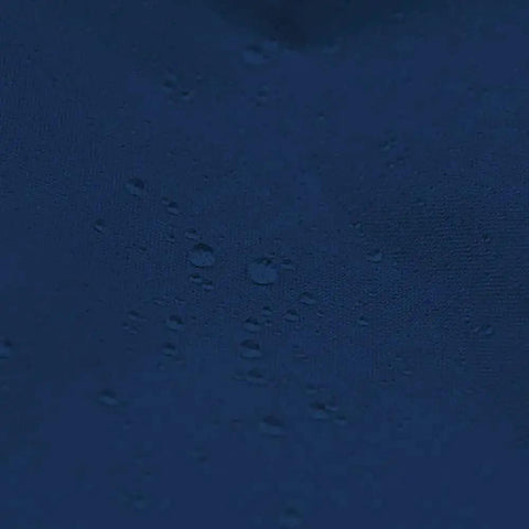 Navy waterproof fabric for outboard motor cover, highlighting marine-grade heavy-duty polyester for boats up to 76x65 inches, UV protection