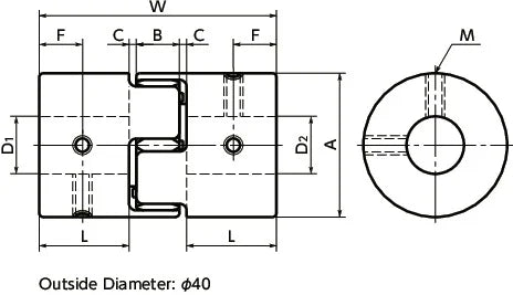 NBK Japan MJC-40-BL 11mm to 22mm Jaw-type Flexible Coupling