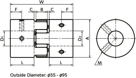 NBK Japan MJC-55-BL 24mm to 1mm Jaw-type Flexible Coupling