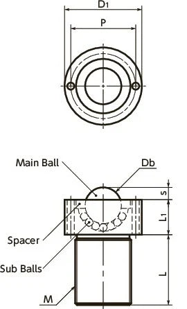 NBK Japan BRUCS-20-N Cap Screw Type Ball Transfer Unit for Upward Facing Applications