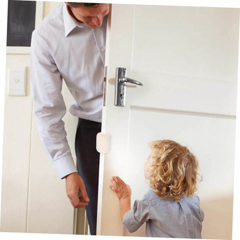 Two Pack Pinch Door Safety Stopper Silencer Set With Finger Protector And Door Guard For Home Use installed on door with child