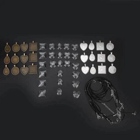 Necklace Base Tray Pendant Mold Kit For DIY Jewelry Making With 60 Pieces Of Metal And Plastic Shapes Durable Construction