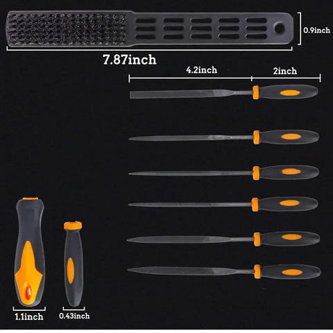 Premium 17-piece file set in a rugged carry case with T12 alloy steel files and ergonomic handles, showing sizes of various tools.