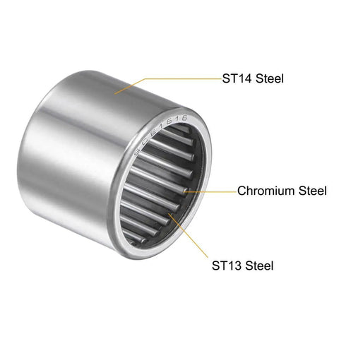 Needle Roller Bearing Drawn Cup Open End, 1 Inch Bore, 1 And 1/4 Inch Outer Diameter, 1 Inch Width, Pre Lubricated, High Load Capacity, ST14 Cup ST13 Cage