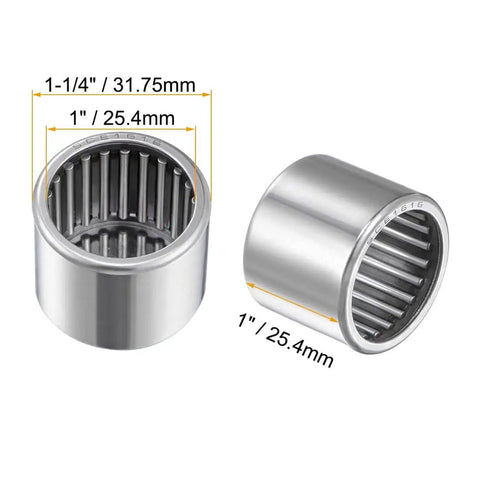 Needle Roller Bearing Drawn Cup Open End, 1 Inch Bore, 1 And 1/4 Inch Outer Diameter, 1 Inch Width, Pre Lubricated, High Load Capacity