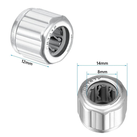 Four Pack Needle Roller Bearings One Way Bearing 8mm Bore 14mm OD 12mm Width ST14 Steel showing dimensions