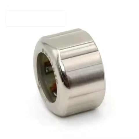 Front view of Two Piece One Way Clutch Needle Roller Bearing Set 8mm By 12.4mm By 9mm with steel cage, low profile design.
