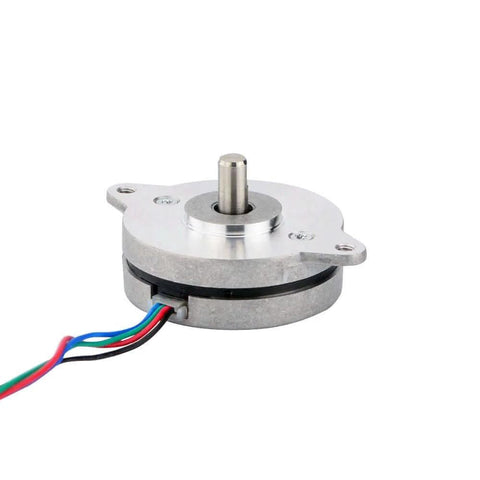 0.9deg Thin Nema 14 Stepper Motor Bipolar 0.5A 5Ncm(7.08oz.in) Φ36x12.5mm 4-Wires, side view showing wires and shaft.