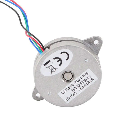 Back view of 0.9deg Thin Nema 14 Stepper Motor Bipolar 0.5A 5Ncm(7.08oz.in) Φ36x12.5mm 4-Wires with label and wires visible.
