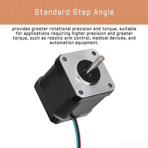 Nema 17 Stepper Motor 3PCS 1.8 Deg Standard Step Angle High Torque 0.52Nm(73.63oz.in) shown with focus on shaft and wires