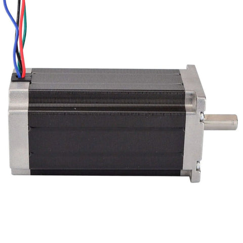 Side view of a 3PCS 3Nm Nema 23 Stepper Motor 4.2A 4-wires 10mm Shaft DIY CNC Mill Lathe Router showing the shaft and wires.