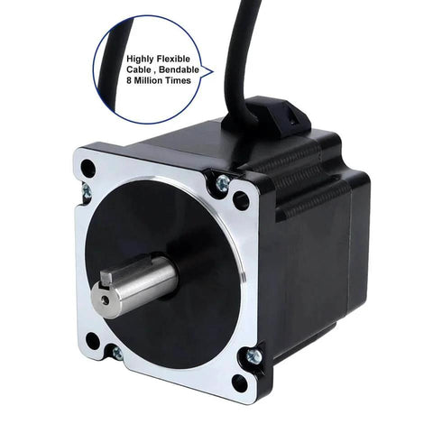 Nema 34 Stepper Motor 4.8Nm(679.87oz.in) 6.0A 14mm Key-Way Shaft with 1m Cable, front view with flexible cable feature
