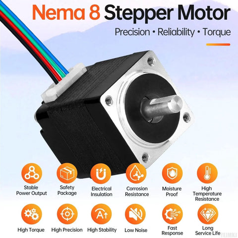 Nema 8 Stepper Motor 1.8° 2 Phase High Torque 1.6Ncm(2.27oz·in) Bipolar 20x27mm 0.4A 13Ω 4-Wire Shaft 10mm φ4mm 20