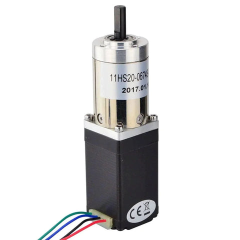 Front view of a 100:1 Planetary Gearbox Nema 11 Stepper Motor Low Speed High Torque DIY Camera with exposed wiring.