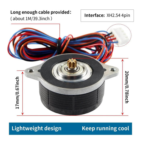 Nema 14 36mm Pancake Stepper Motor with 8 Tooth Gear: 17MM Enhanced Light Weight with Extension Cable for Orbitor/Sherpa Extruder Ender 3 Pro Neo V2 Voron2.4 3D Printer Direct Drive, with visible 1m cable and gear detail.