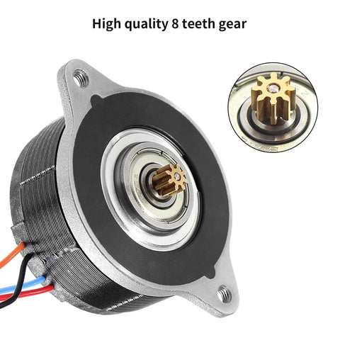 Nema 14 36mm Pancake Stepper Motor with 8 Tooth Gear: Front view showing 17MM profile and wiring for 3D Printer Direct Drive.