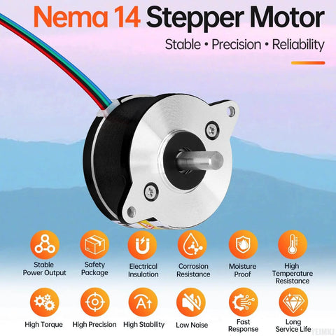 0.9° Round Nema 14 Stepper Motor 2 Phase High Torque 8Ncm(11.33oz·in) Bipolar 0.4A 17Ω 36-20mm shown with feature icons