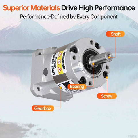 Ratio 10:1 Planetary Gearbox for Nema 17 Stepper Motor silver gearbox showing input shaft and labeled components.