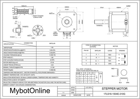 Technical diagram of 310mm Tr8x8 Lead Screw Nema 17 Integrated Linear Actuator Stepper Motor with External Brass Nut 1.5A 59oz-in for RepRap Prusa i3 3D Printers