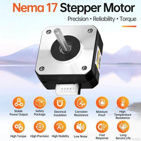 0.9° Nema 17 Stepper Motor 2 Phase High Torque 0.09Nm(12.75oz·in) Bipolar 0.4A 9.1Ω 42x21mm 4-Lead Shaft 17mm φ5mm shown with features.