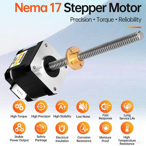 3 Pack Nema 17 Stepper Motor TR8x8 200mm with T8 Lead Screw 2 Phase 1.8° High Torque 0.44Nm Bipolar 1.7A 1.7Ω for 3D Printers