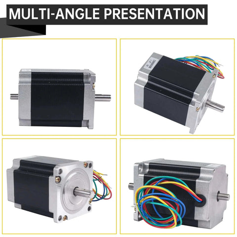 Multi-angle view of Nema23 Stepper Motor,270 oz.in,76mm,1.8 deg,3A,with 4 Lead Wires for 3D Printer/Robot/CNC Router Engraving Milling (3pcs Dual Shaft)