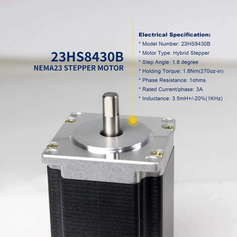 Nema23 Stepper Motor 76mm Dual Shaft 3A 270oz-in 4 Lead Wire showing front view with specifications label