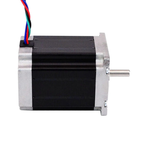 Side view of Nema 23 Stepper Motor 3.0A 269oz.in/1.9Nm 76mm Length Step Motor for CNC Mill Lathe Router showing metal casing and wires