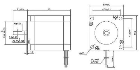 Technical diagram of 3PCS Nema 23 CNC Stepper Motor 2.8A 1.24Nm/175.6oz.in 56mm Bipolar for Hobby CNC Kit, showing dimensions.