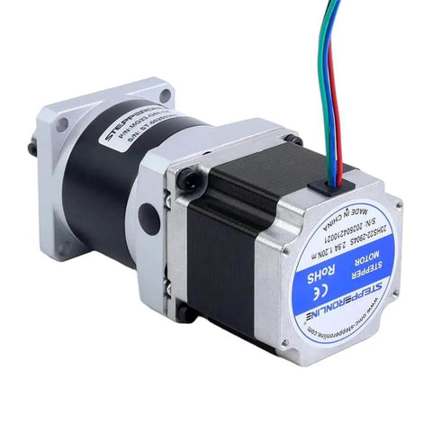 Nema 23 Stepper Motor Bipolar L=54.5mm w/Gear Ratio 50:1 MG Series Planetary Gearbox resting on white surface