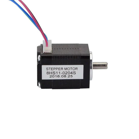 Side view of Nema 8 Bipolar Smallest Stepper Motor 1.6Ncm/2.3oz.in 1.8deg 28mm 0.2A 4 Leads with 20x20 mm frame and wires.