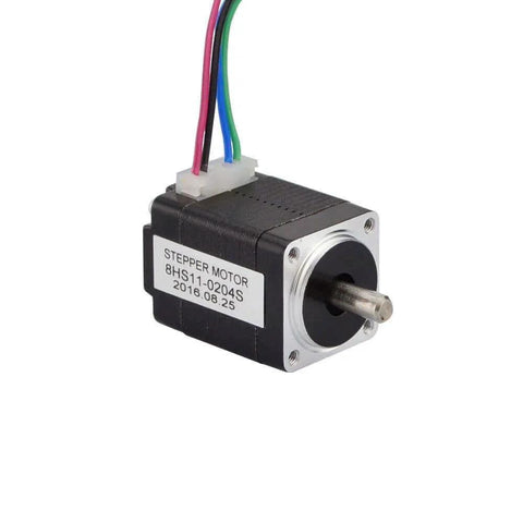 Side view of Nema 8 Bipolar Smallest Stepper Motor 1.6Ncm/2.3oz.in 1.8deg 28mm 0.2A 4 Leads with visible wires and label