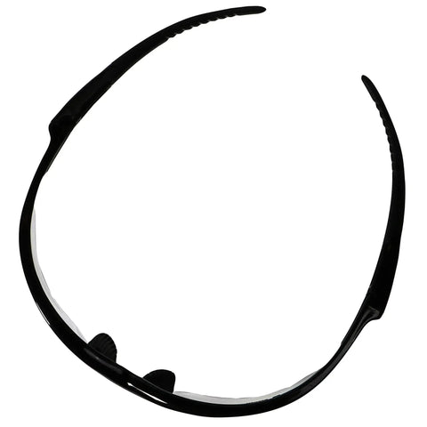 Top view of Nemesis Safety Glasses With Black Frame Clear Lenses Anti Fog 12 Pack highlighting sleek black frame design.