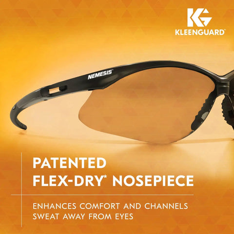 Side view of V30 Nemesis Safety Glasses Clear Lenses Black Frame showcasing FLEX-DRY nosepiece for enhanced comfort.