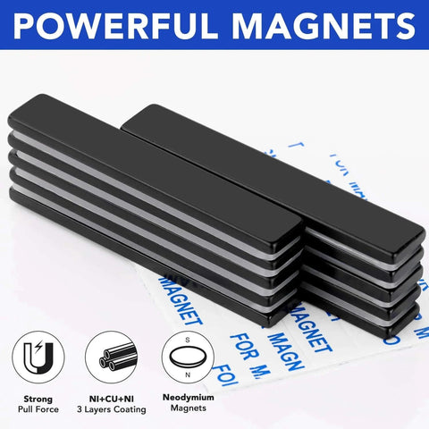 Stack of 5 Pack Neodymium Bar Magnets 60x10x3 Mm With Adhesive Backing Waterproof Heavy Duty For Fridge Diy Crafts