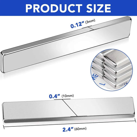 Six Pack Neodymium Bar Magnets With Adhesive Backing 60x10x3mm 18 Lb Pull For Crafts Office Storage Fridge Organization