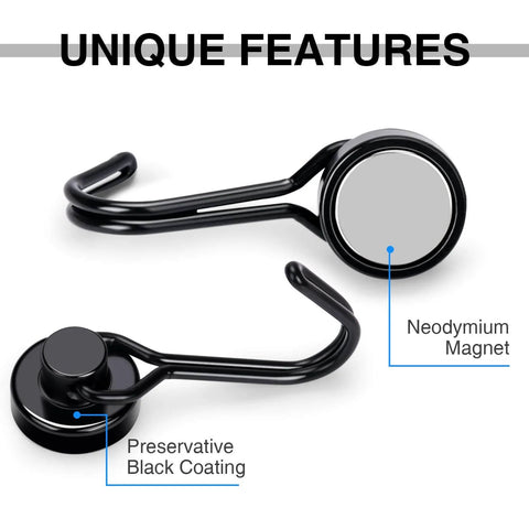 Black coated hook showing neodymium magnet and preservative features.