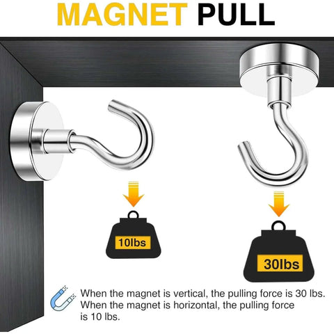 Heavy Duty Neodymium Magnetic Hooks 6 Pack Holds Up To 30 Lbs Each for Garage Wall Mount Fridge Kitchen Classroom Grills Ship