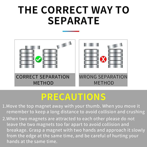 Guide on separating 100 Piece Neodymium Magnets Set 6mm Diameter 2mm Thick Rare Earth Discs For Whiteboards Cabinets Fridges DIY safely.