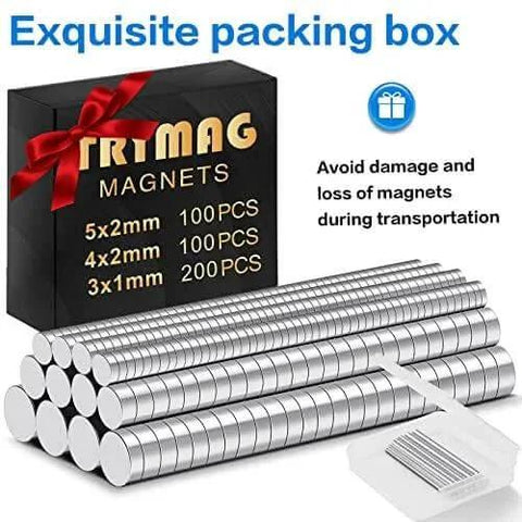 Exquisite box with Rare Earth Neodymium Magnets 400 Pcs Set In 3 Sizes For Crafts DIY Fridges Whiteboards Cabinets Nickel Finish displayed