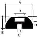 Diagram of 253W 15/16 Inch Neoprene Rubber Rounded Bumper With Embedded Yellow Chromated Steel Washer, showing dimensions A, B, C, D, E.