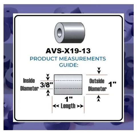 Diagram of Four Pack Made In USA Premium Quality Neoprene Rubber Spacers with 1 in OD, 3/8 in ID, 1 in thickness specifications.