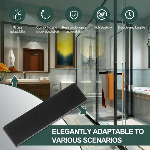 200 Pack Neoprene Setting Blocks For Glass Centering And Channel Installations Cushioned Spacers For Secure Support And Precise Alignment One Eighth By One Half By Two Inches Black, displayed in a bathroom setting with shower enclosure.