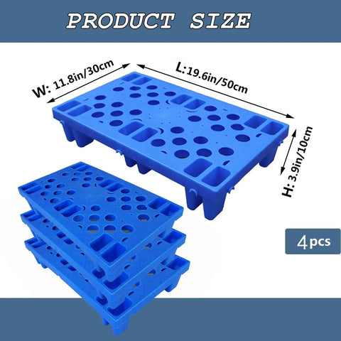 Lightweight Blue Plastic Pallet Set Of 4 Nestable HDPE Moisture Proof Floor Pallets For Restaurants Kitchens Warehouses And Retail Stores Ideal For Basement Storage 19.6 By 11.8 By 3.9 Inches