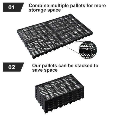 Plastic Pallet Safety Storage Nestable Grid Pads Two Pack HDPE Non Slip Platform stacked and combined view