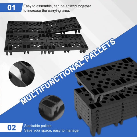 Nestable HDPE Plastic Pallet Set, Lightweight Yet Durable 6 Pack With Breathable Grid Design, Waterproof shown in use