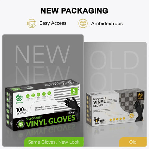 Black Vinyl Disposable Gloves Medium Size Latex Free And Powder Free Food Grade Gloves New Packaging Comparison