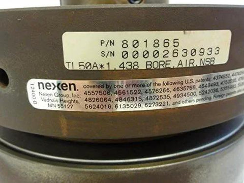 Label on Nexen 801865 Open Air Engaged Torque Limiter, model details visible